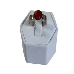 Beautiful Simple & Stunning Sterling Silver Wide Band Amber Ring in Size 5